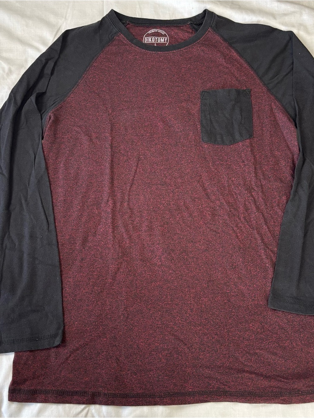 Men's Long Sleeve Raglan Pocket Tee - Burgundy/Black